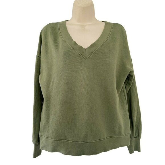 MADEWELL (Re)sourced Cotton V Neck Green Sweatshirt - Picture 1 of 8